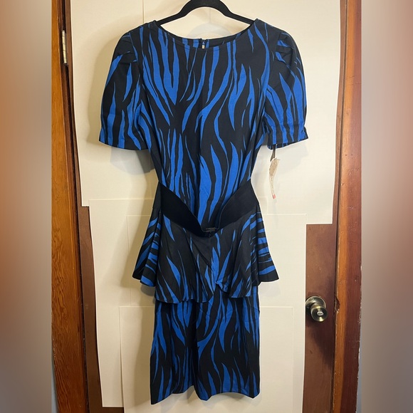 VTG NWT 80s ISADORA NY Women’s Sz 13/14 Black & Blue Zebra Striped Dress - Picture 1 of 10